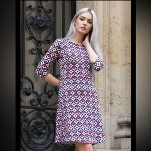 J MCLAUGHLIN Dress Sophie Wellington Catalina Cloth Red Blue Geometric Small